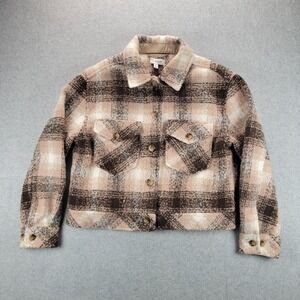 Evereve Polly Jacket Coat Pink‎ Plaid Cropped Shacket Women Large Boxy Fall